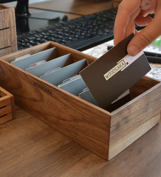 Woodsaka Gobi Kartvizit Organizer - Ceviz - 32cm x 10.4cm x 6cm - 4