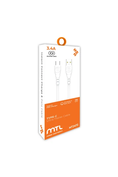 MTL  USB to Type-C Silikon Hızlı Şarj ve Data Aktarım Kablosu 1 Metre 3.4 Amper MT2472