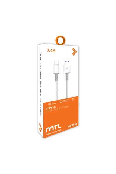 MTL  Usb To Type-c Hasır Hızlı Şarj Ve Data Aktarım Kablosu 1 Metre 3.4a Mt2453