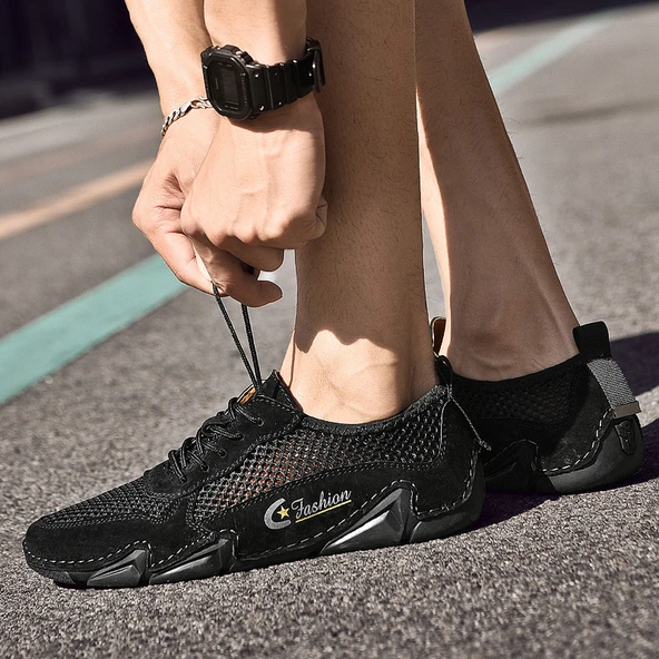 Erkek Yazlık Deri Günlük Ayakkabı (Siyah) - Resim 7