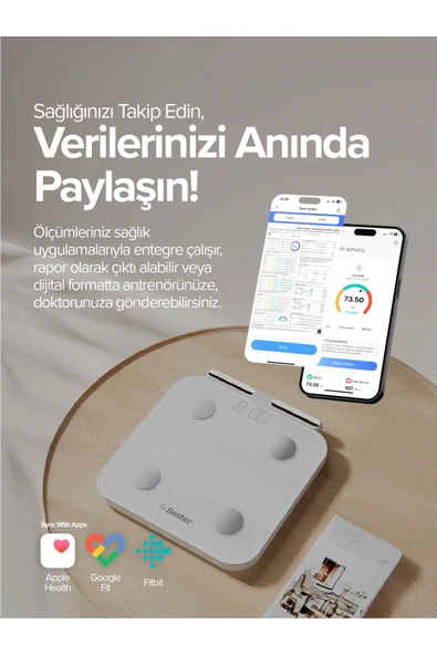 Bester BS7230 8 Elektrotlu Akıllı Tartı Kompakt Tasarım, LED Ekran, 56 Vücut Ölçümü - 7