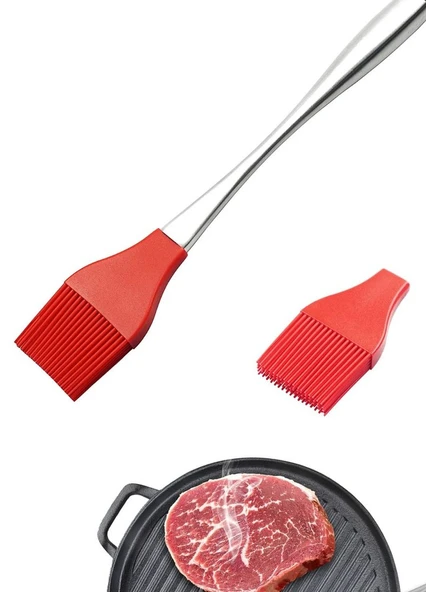 Yumurta Fırçası Mutfak Fırçası Paslanmaz Saplı Sos Fırçası Hamur Fırçası Silikon Kırmızı 31.5 cm