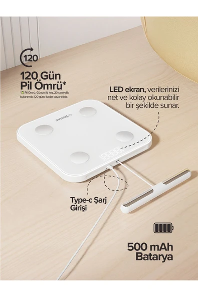 Bester BS7230 8 Elektrotlu Akıllı Tartı Kompakt Tasarım, LED Ekran, 56 Vücut Ölçümü - 5