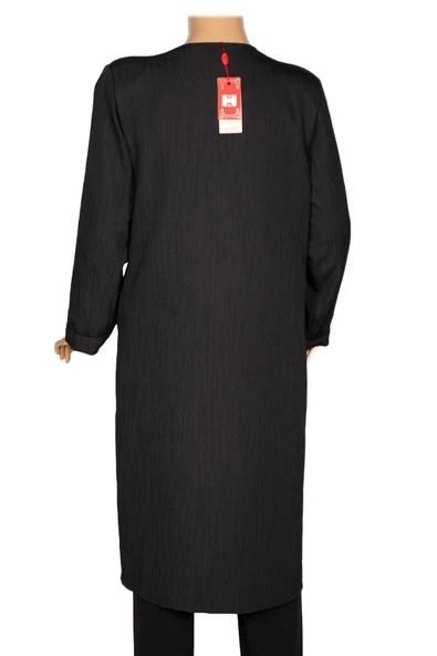 Hesna Kadın Luna Büyük Beden Krinkıl Çıtçıtlı Siyah Kap Ceket - Resim 4