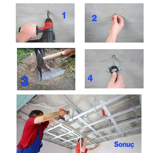 Çakma Çelik Dübel İç Dişli 8 Adet M14x60 mm Raf İskele Montaj Bağlantı Monte Beton Asma Aparat - Resim 6