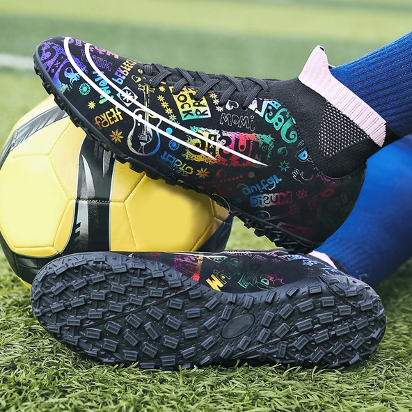 Unisex Yüksek Topuklu Kramponlu Futbol Ayakkabısı (Siyah Çiviler)