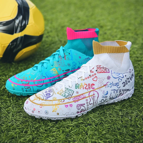 Unisex Yüksek Topuklu Kramponlu Futbol Ayakkabısı (Yin Yang Beyaz Ay Işığı Çiviler)