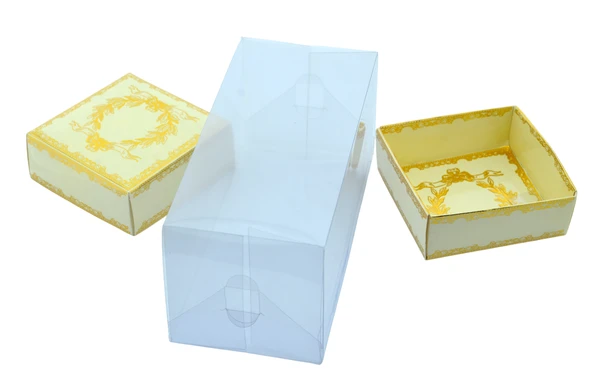 Hediyelik Alt Üst Karton Kapak Krem Gold Varaklı Arası Asetat Kutu (8CMX8CMX16.5CM) - 2