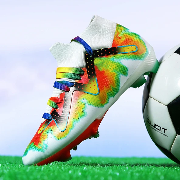 Unisex Desenli Krampon Futbol Ayakkabısı (Beyaz)