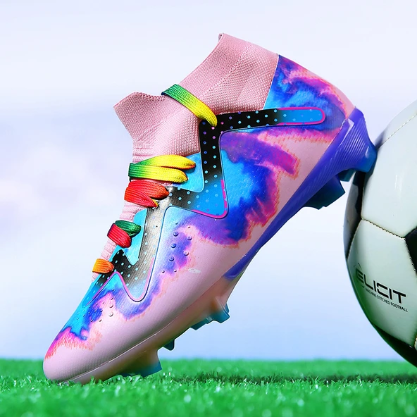 Unisex Desenli Krampon Futbol Ayakkabısı (Pembe)