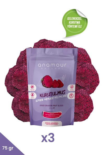 ANAMOUR NATURAL Ejder Meyvesi Kurusu - Cips Meyve (Şeker İlavesiz) - 3'lü Paket Kuru Meyve 75g - 2