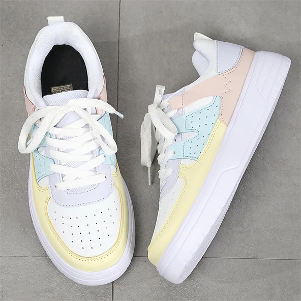 Unisex Kalın Taban Spor Ayakkabı (Beyaz - Sarı - Ay) - Resim 5