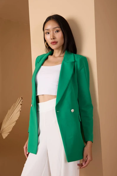 Zümrüt Yeşili Oversize Dokuma Blazer Ceket