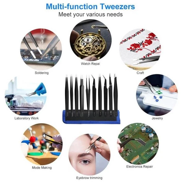 Antistatik Cımbız Seti 10 Parça Kumaş Çantalı - 8