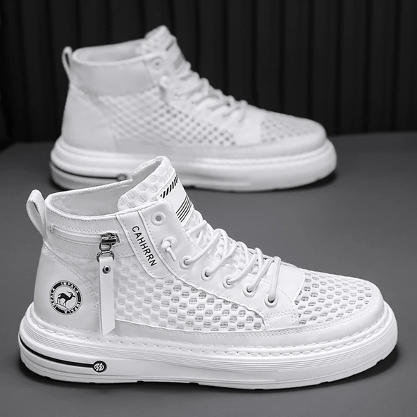 Erkek Yüksek Taban Spor Ayakkabı (Beyaz - Mavi) - Resim 4