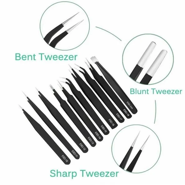 Antistatik Cımbız Seti 10 Parça Kumaş Çantalı - 6