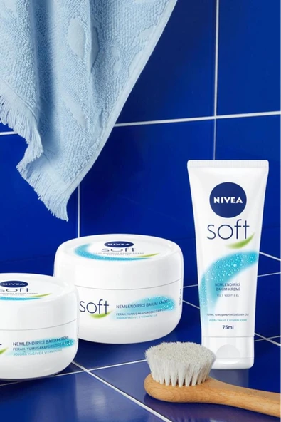 NİVEA Soft Nemlendirici Bakım Kremi 300ml ve Soft Krem 75ml, El Yüz Vücut, E Vitamini, Yumuşak Cilt,Jojoba - 2