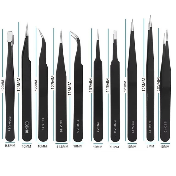 Antistatik Cımbız Seti 10 Parça Kumaş Çantalı - 4