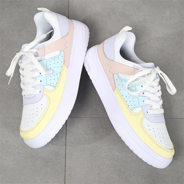 Unisex Kalın Taban Spor Ayakkabı (Beyaz - Sarı - Ay) - Resim 3