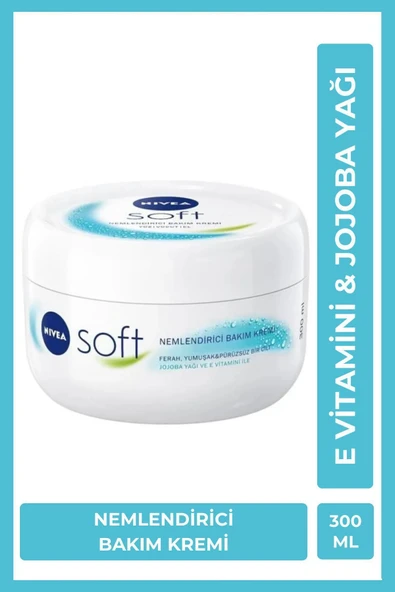 NİVEA Soft Nemlendirici Bakım Kremi 300ml, Jojoba Yağı, Hızlı Emilir, Yağlı His Bırakmaz, El Yüz Vücut