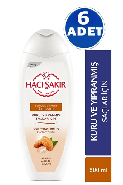 HACI ŞAKİR Kuru Yıpranmış Saçlar Için Badem Şampuan 500 Ml 6 Adet