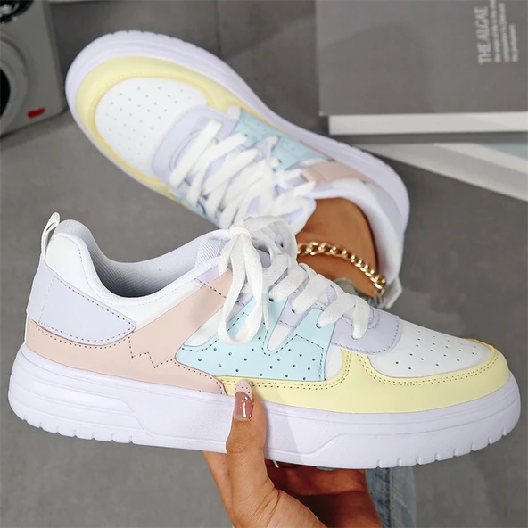 Unisex Kalın Taban Spor Ayakkabı (Beyaz - Sarı - Ay) - Resim 11