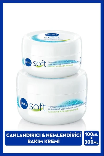 NİVEA Soft Nemlendirici El Yüz ve Vücut Bakım Kremi 100ml ve 300ml, Jojoba Yağı, E Vitamini, Pürüzsüz Cilt