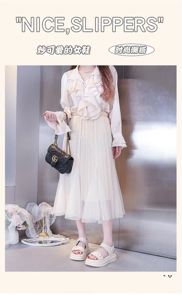 Kadın Yazlık Hafif Kalın Taban Sandalet (Bej) - Resim 8