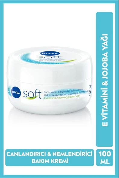 NİVEA Soft Nemlendirici Bakım Kremi 100ml, Jojoba Yağı, E Vitamini, Yüz Vücut El, Yumuşak Cilt Hissi