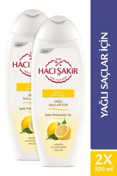 HACI ŞAKİR Yağlı Saçlar için Limon Besleyici Şampuan 500 ml x2 Adet