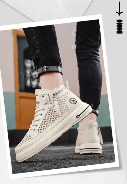 Erkek Yüksek Taban Spor Ayakkabı (Beyaz - Mavi) - Resim 10