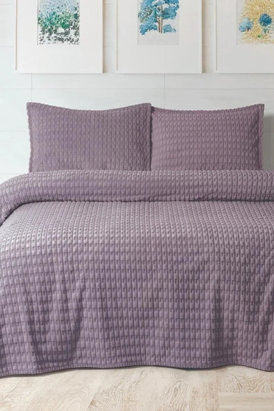 Merinos Twist Çift Kişilik Battaniye Seti Mürdüm