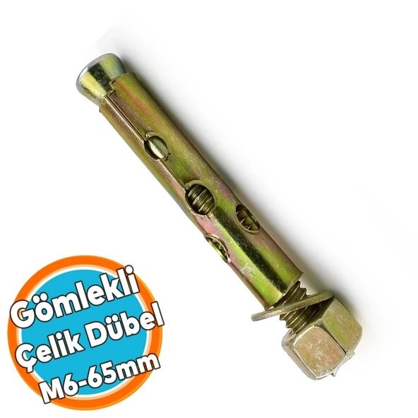 Saplamalı Dubel Gömlek Çelik Dübel M6x65 mm Raf Montaj Bağlantı Zemin Monte Tavan Beton Asma Aparat