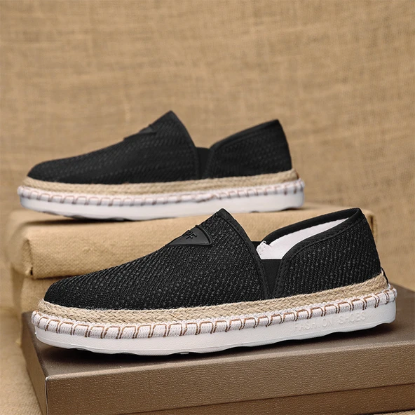 Erkek Yazlık Keten Loafer Ayakkabı (Siyah)