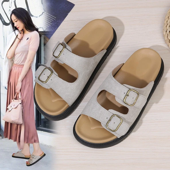 Kadın Yazlık Retro Platform Sandalet (Bej)