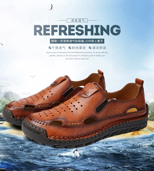 Erkek Deri Sandalet (Mavi) - Resim 11