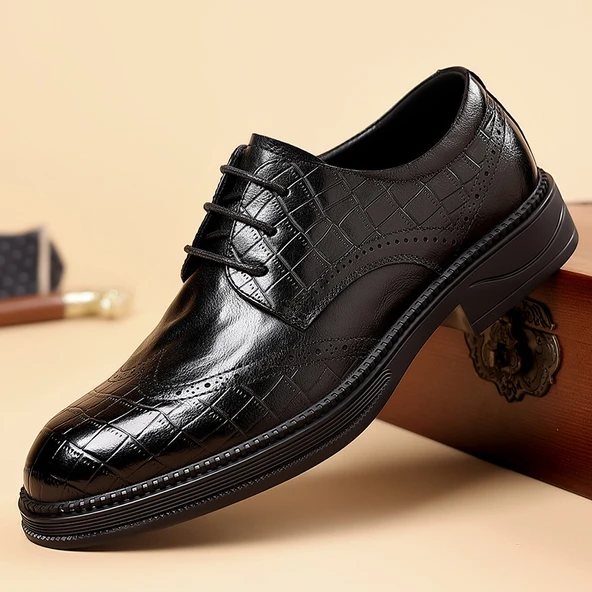 Erkek Brogue Klasik Deri Ayakkabı (Siyah)