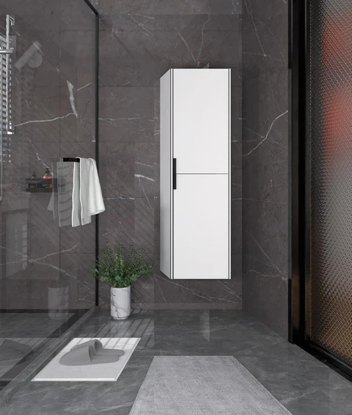 Orka Trio 80 cm MDF Çekmeceli Beyaz Ayaklı Banyo Dolabı Takımı ve Boy Dolabı - Resim 3