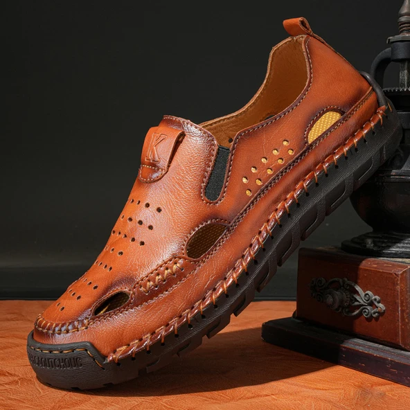 Erkek Deri Sandalet (Mavi) - Resim 7