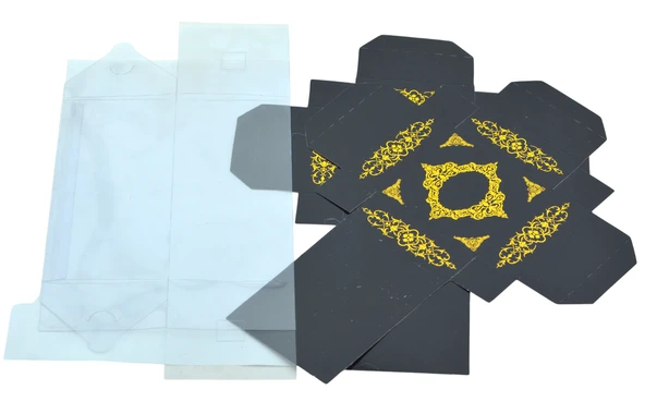 Hediyelik Alt Üst Karton Kapak Siyah Gold Varaklı Arası Asetat Kutu (8CMX8CMX16.5CM) - 3