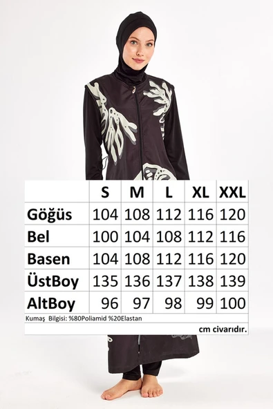 Adasea Kadın Uzun Tam Boy Tam Kapalı Tesettür Mayo 1308 Siyah - 5