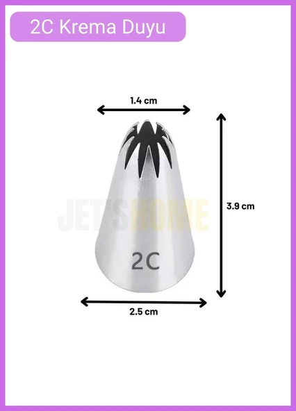 2C Kapalı Yıldız Desen Krema Duyu Büyük Boy Pasta Duyu Paslanmaz Çelik Krema Torbası Ucu 2.5x1.4x3.9 cm - 3