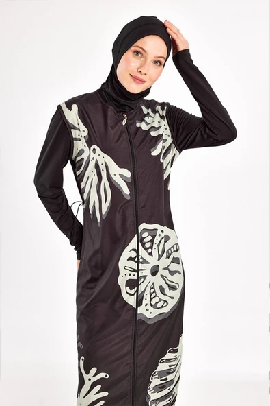 Adasea Kadın Uzun Tam Boy Tam Kapalı Tesettür Mayo 1308 Siyah - 4