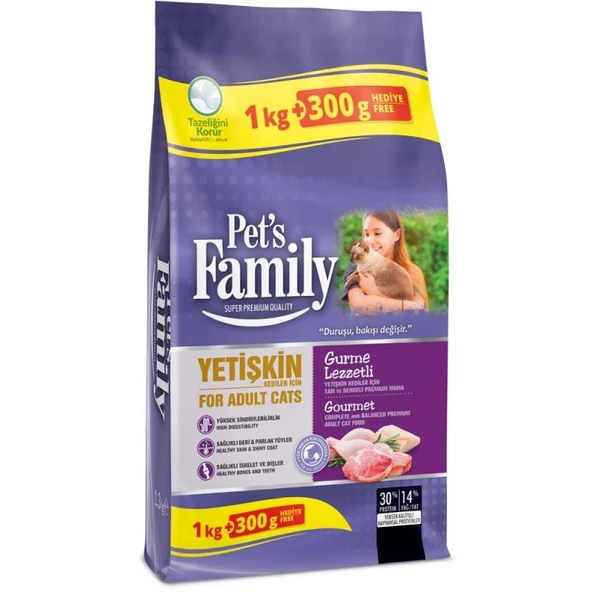 Pets Family Yetişkin Kediler İçin Gurme Lezzetli Mama 1,3 kg