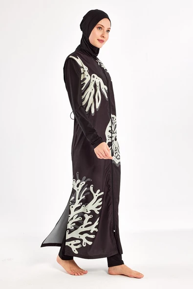 Adasea Kadın Uzun Tam Boy Tam Kapalı Tesettür Mayo 1308 Siyah - 2