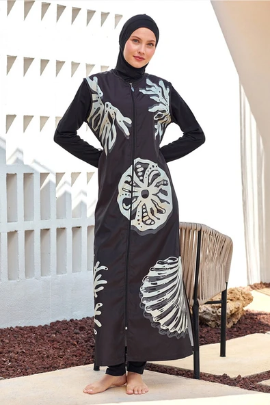 Adasea Kadın Uzun Tam Boy Tam Kapalı Tesettür Mayo 1308 Siyah