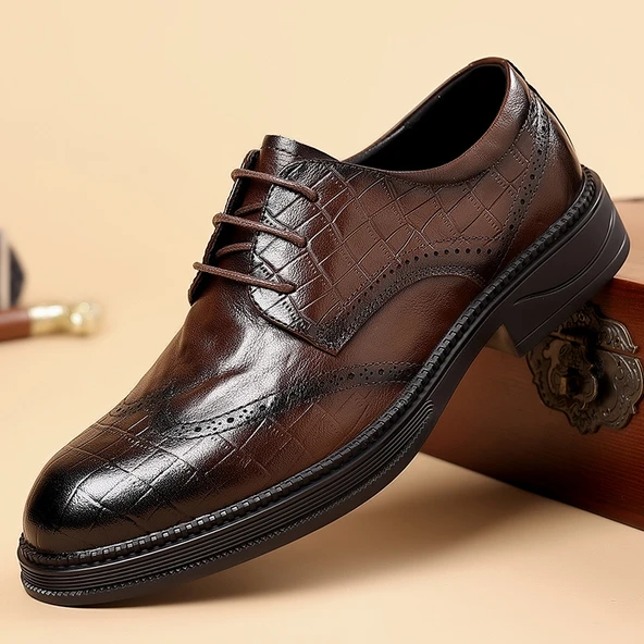 Erkek Brogue Klasik Deri Ayakkabı (Kahverengi)