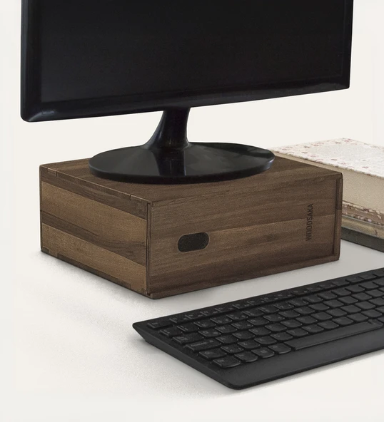 Woodsaka Reka Monitör Standı - Bilgisayar Yanı Masa Düzenleyici - Monitör Yükseltici - Araç & Gereç Saklama Kutusu - Ceviz - 30cm x 21.9cm x 10.2cm - 1
