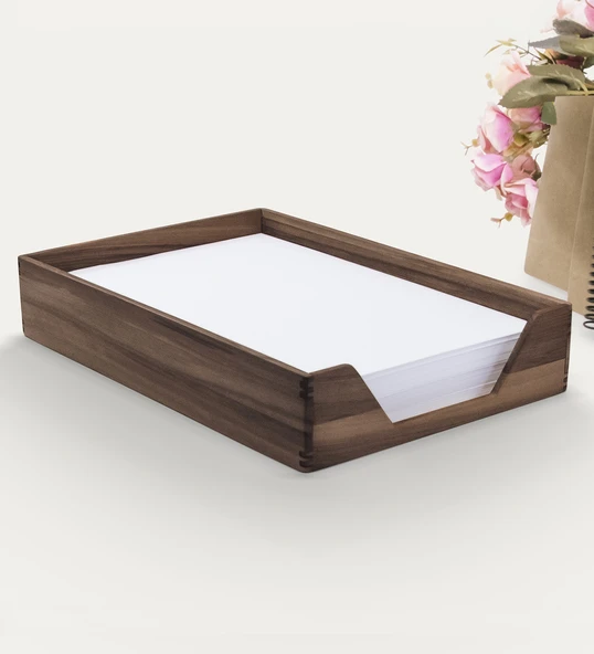 Woodsaka Reka A4 Kağıt Tepsisi & Evrak Kutusu - Ceviz - 500 Adet Kağıt Alır - 17.5cm x 23.5cm x 6.2cm