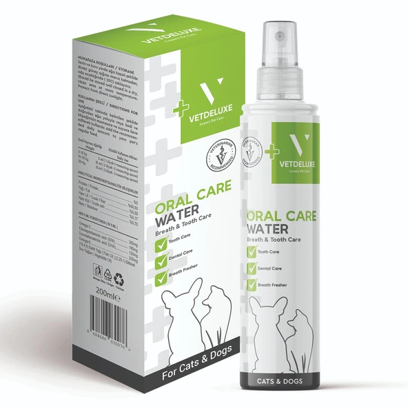 VETDELUXE Dental Water Kedi ve Köpekler İçin Ağız Bakım Suyu, Ağız Koku ve Tartar Giderici 200 ml ürün görseli